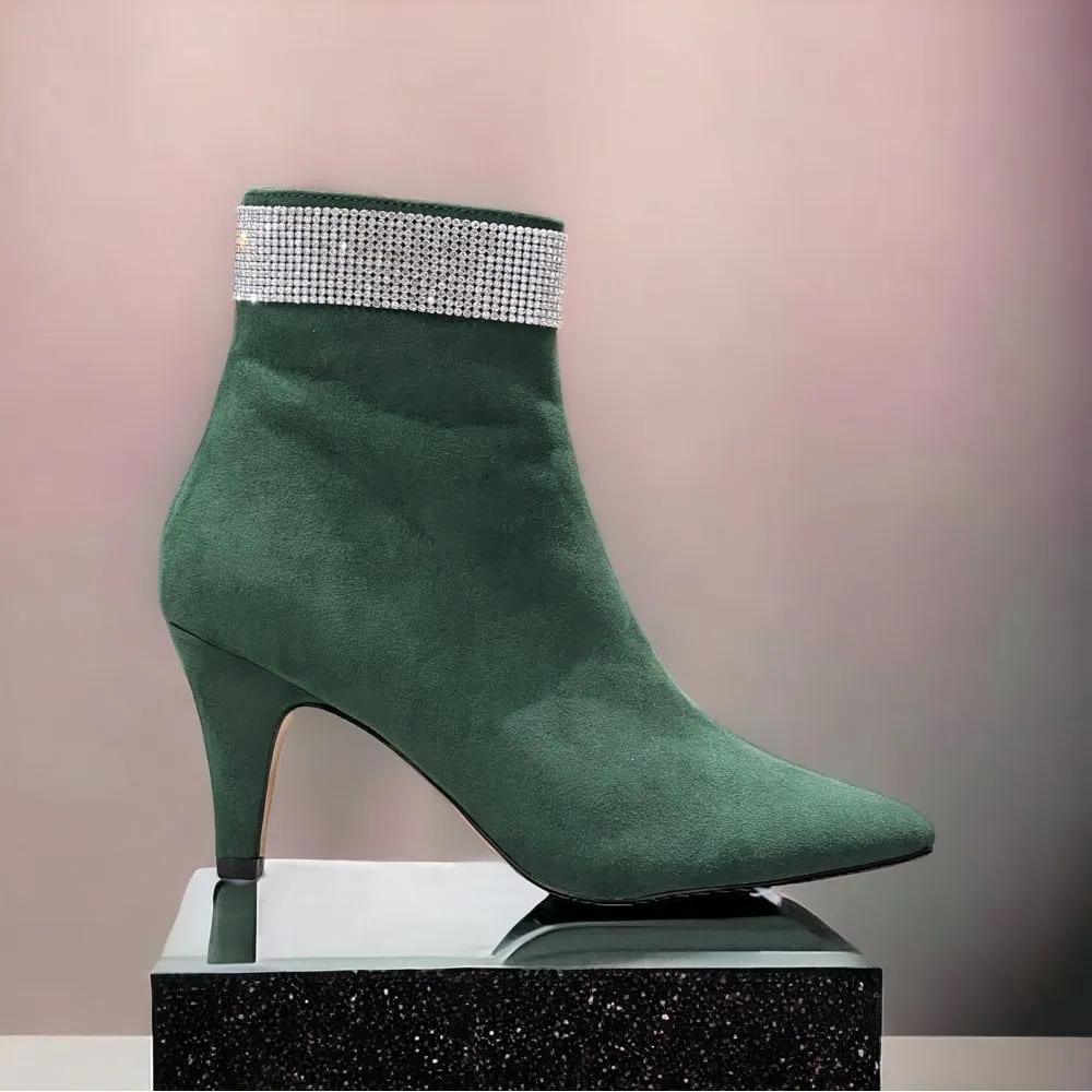 Lotus KRYSTAL Ankle Boot in Green with Diamante Top