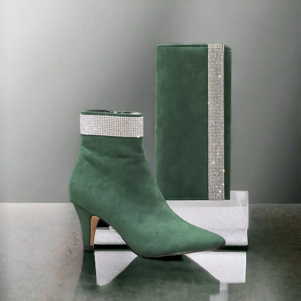 Lotus KRYSTAL Ankle Boot in Green with Diamante Top