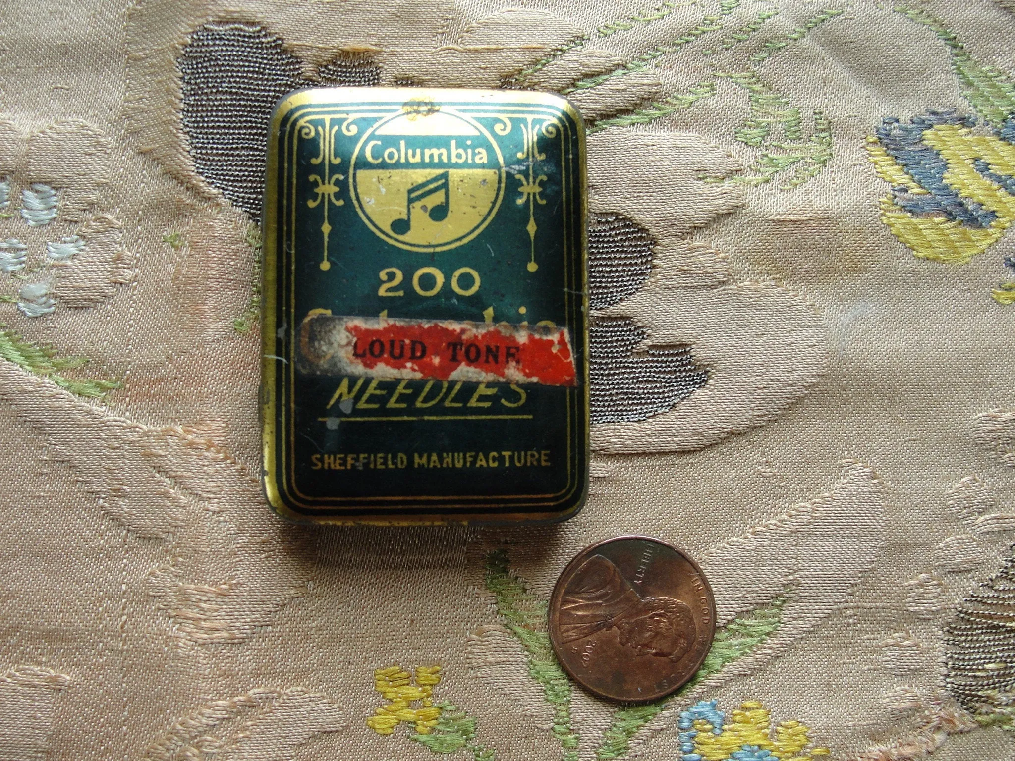 LOVELY Antique Gramophone Litho Needle Tin Vintage Phonograph Metal Needle Tin Box Columbia Needles Tin Box,Sheffield Made,Colle