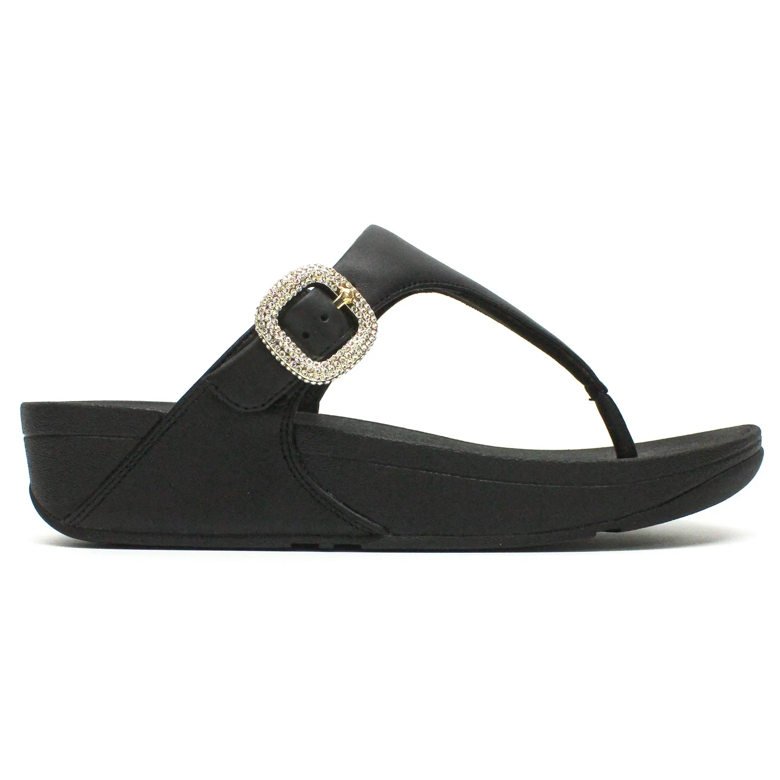 Lulu Crystal Buckle Toe Post Leather Women's Slip On Sandals