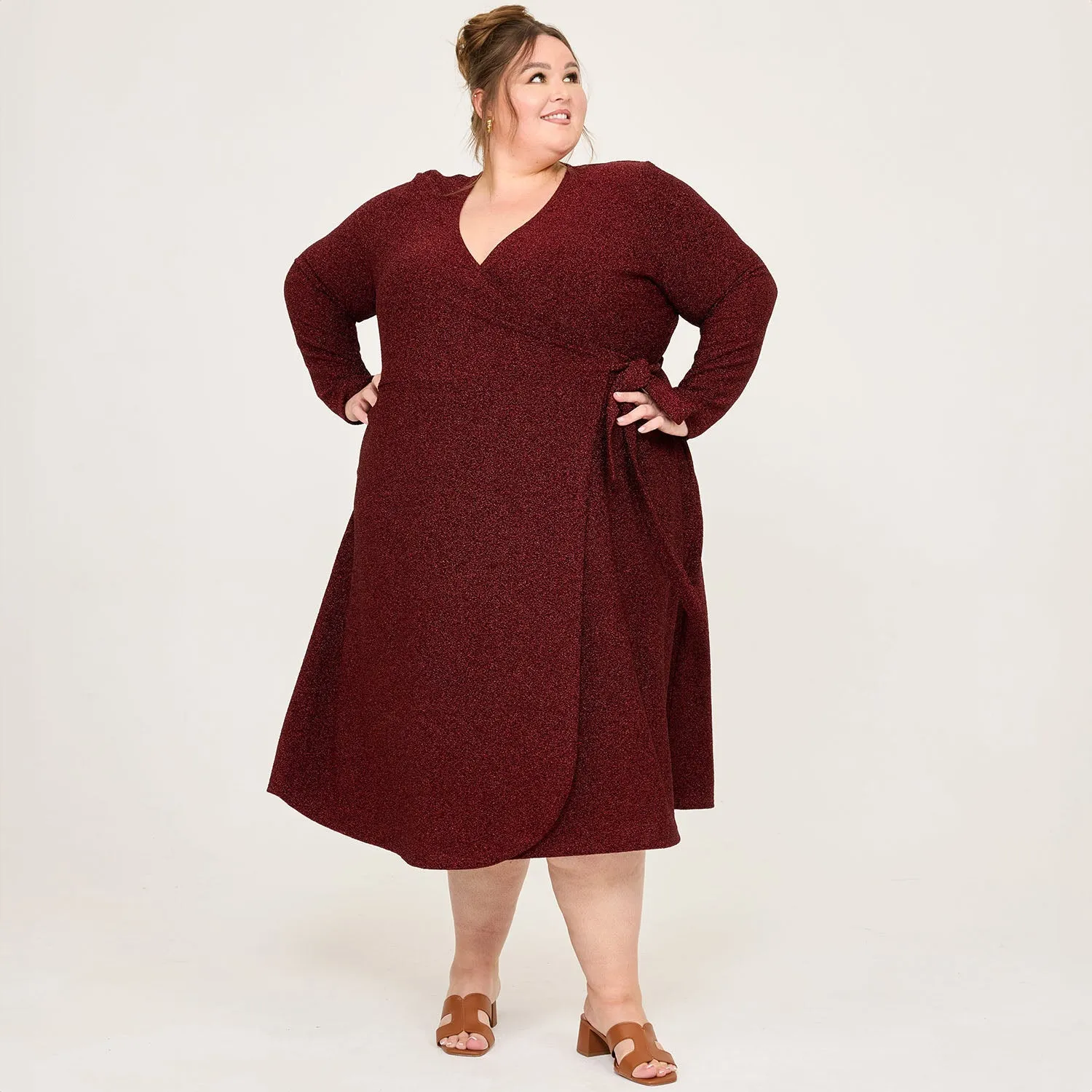 Lurex Wrap Dress - Bordeaux