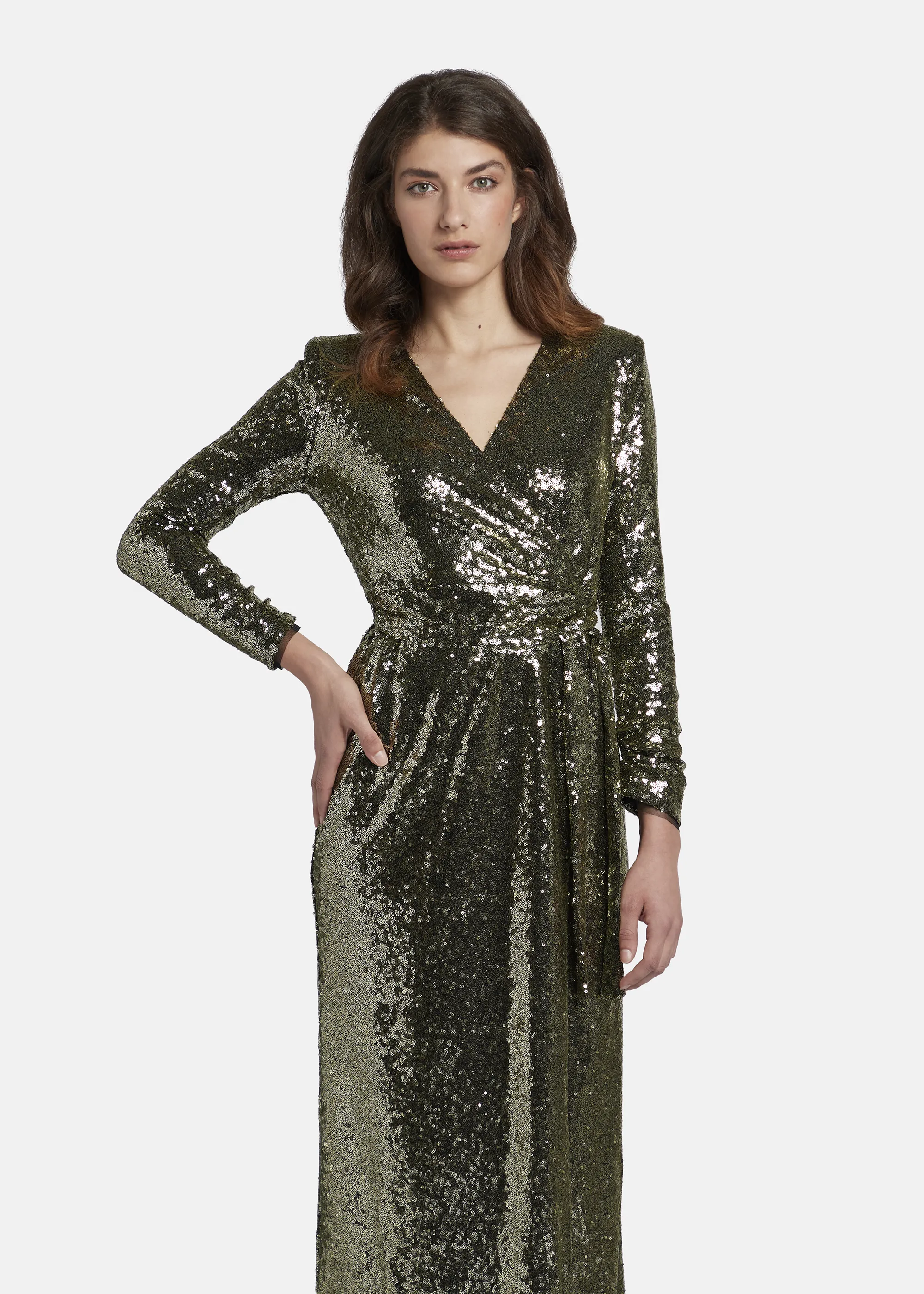 Maxi sequin wrap dress - MILOWA in GOLD