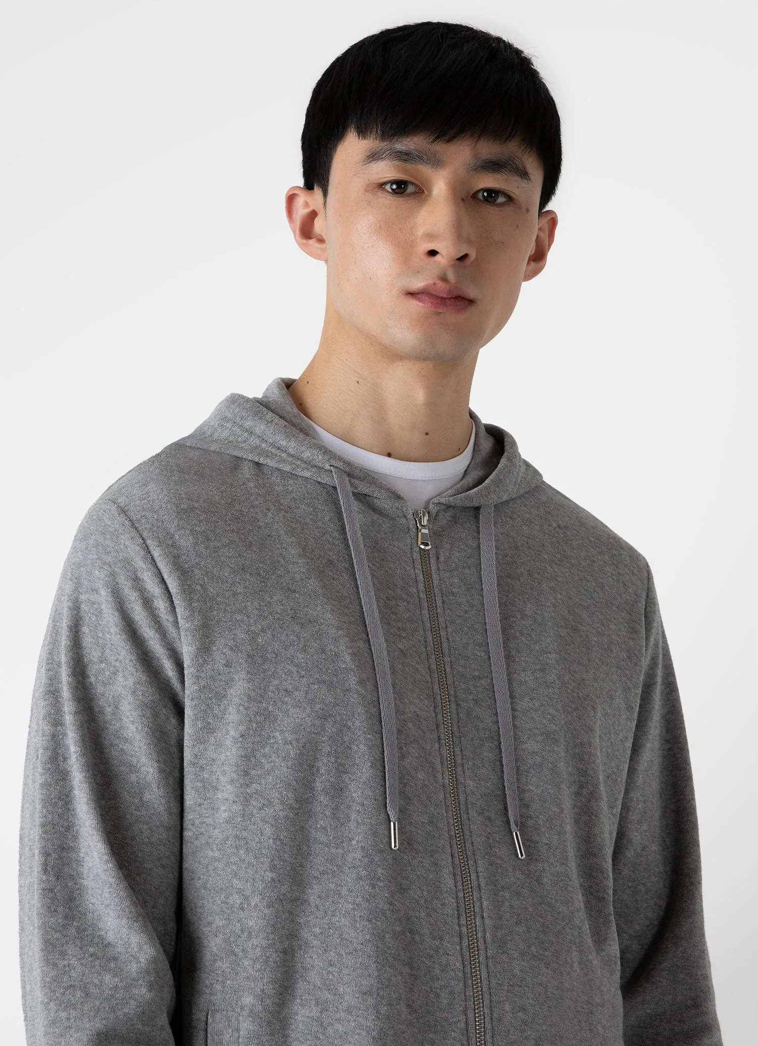 Men's Towelling Hoodie in Grey Melange