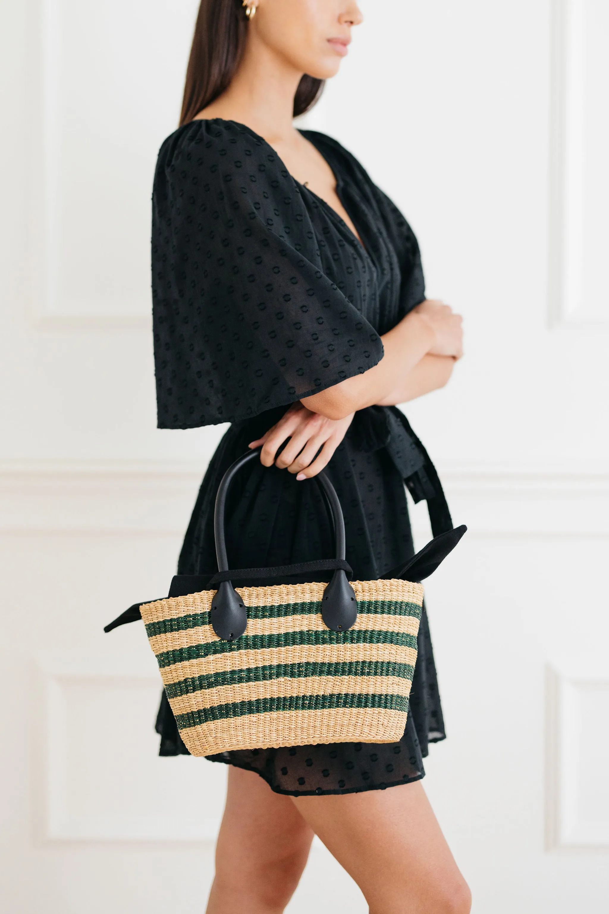 Mini Abby Striped Straw Basket Bag