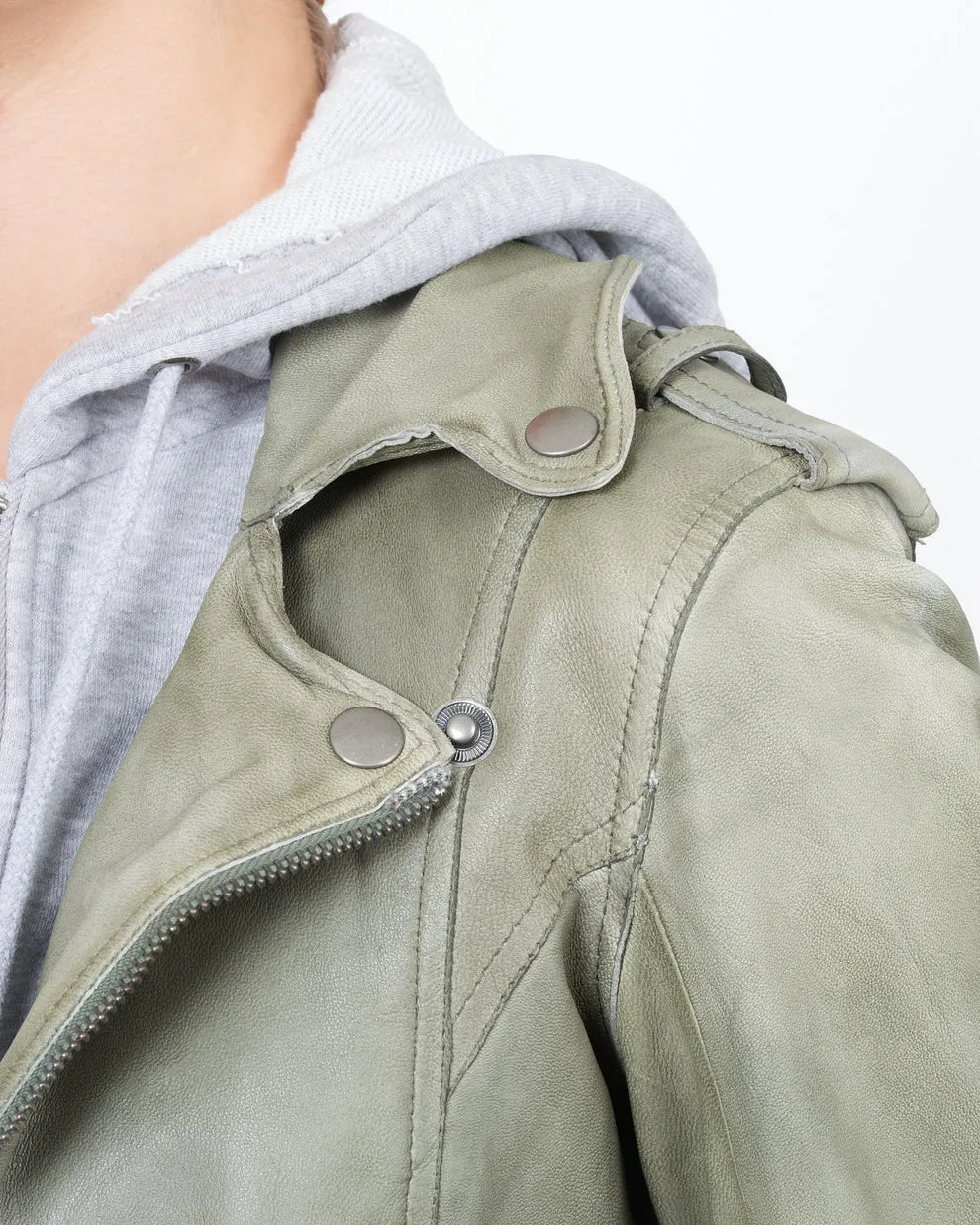 Molly Patina Leather Jacket - Army / Heather