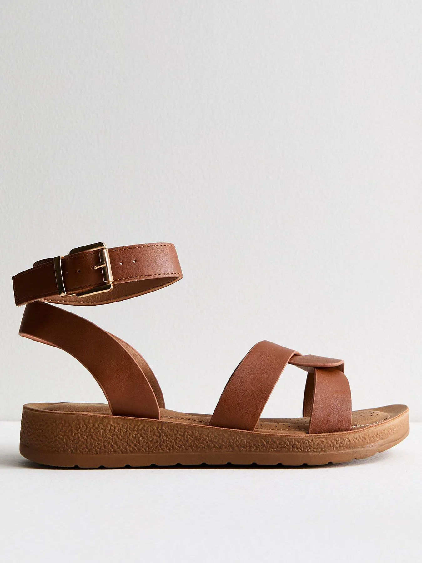 New Look Wide Fit Tan Leather-look 2 Part Footbed Sandals