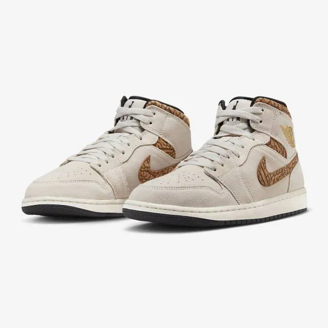 Nike air jordan 1 mid se (brown elephant/ light orewood brown/ metallic gold/ white/ light british t