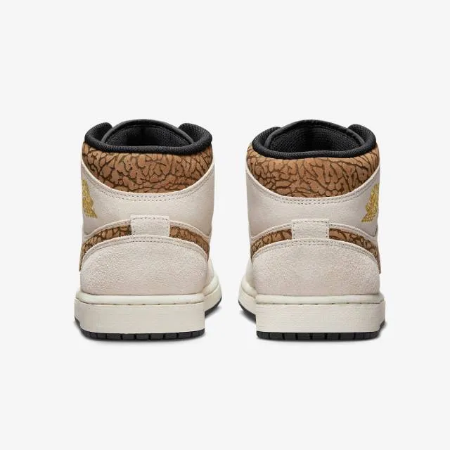 Nike air jordan 1 mid se (brown elephant/ light orewood brown/ metallic gold/ white/ light british t