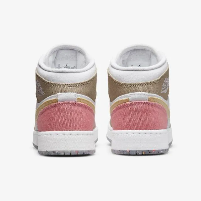 Nike air jordan 1 mid se gs (pastel grind/ white/ vivid green/ pink tan) big kids 3.5y-7y dj0338-100