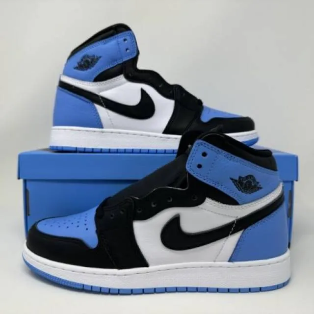 Nike air jordan retro i 1 high og gs unc toe blu grade school size 7y fd1437-400