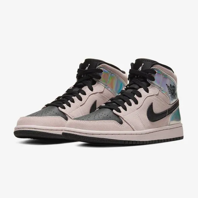 Nike women's air jordan 1 mid (iridescent/ pink/ barely rose/ black/ multi) sizes 6-10 bq6472-602