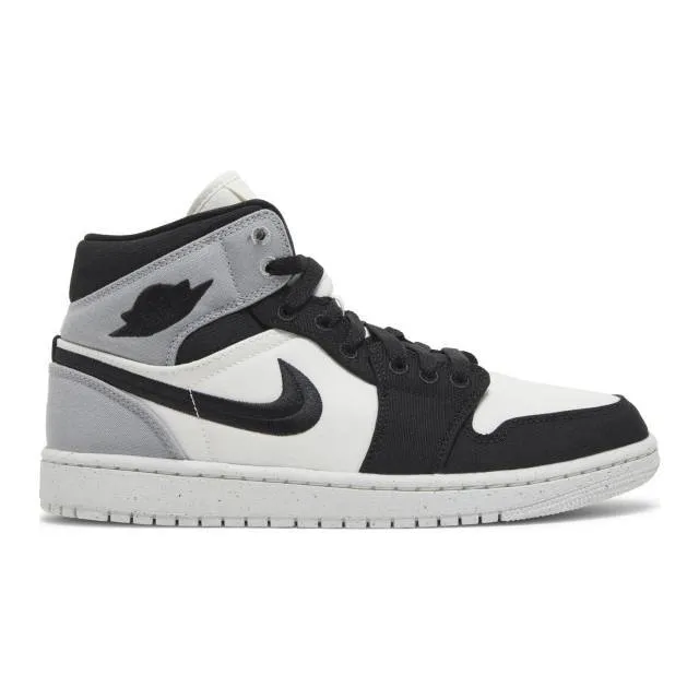 Nike women's air jordan 1 mid se (light steel grey canvas/ sail/ black/ light steel grey) sizes 6-10