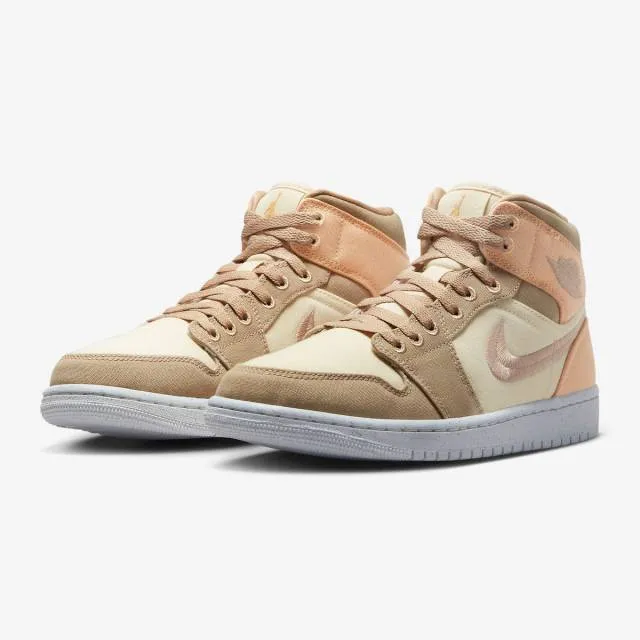 Nike women's air jordan 1 mid se (muslin canvas/ tan brown/ muslin/ celestial gold/ sail/ desert) si