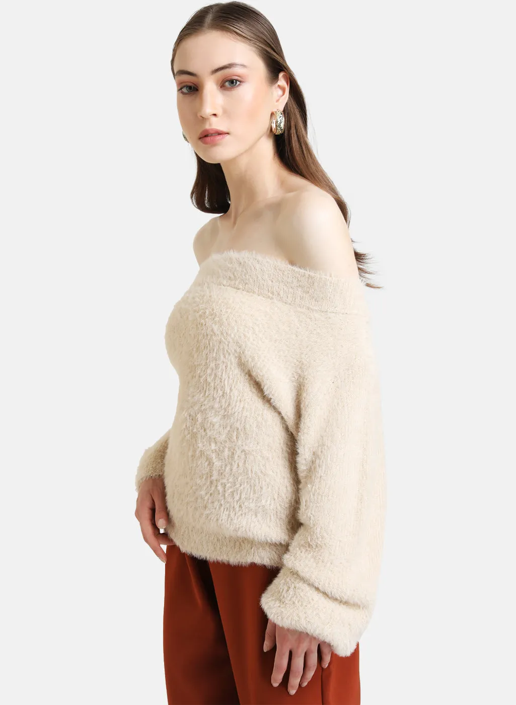 Off Shoulder Lurex Knit Pullover