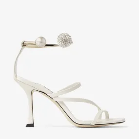 Ottilia 90 Latte Nappa Leather Sandals with Crystal and Pearl Strap