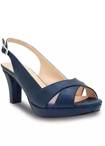 Paradox London Navy Shimmer Sling Back Platform Sandals | Grattan