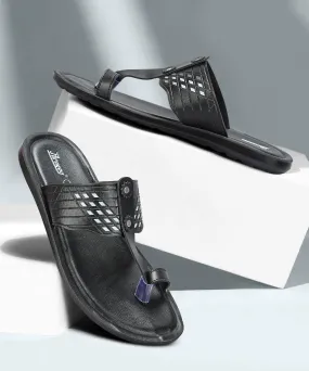 Paragon Men's Slip-on Black Sandals for Men | Comfortable Sole & Durable