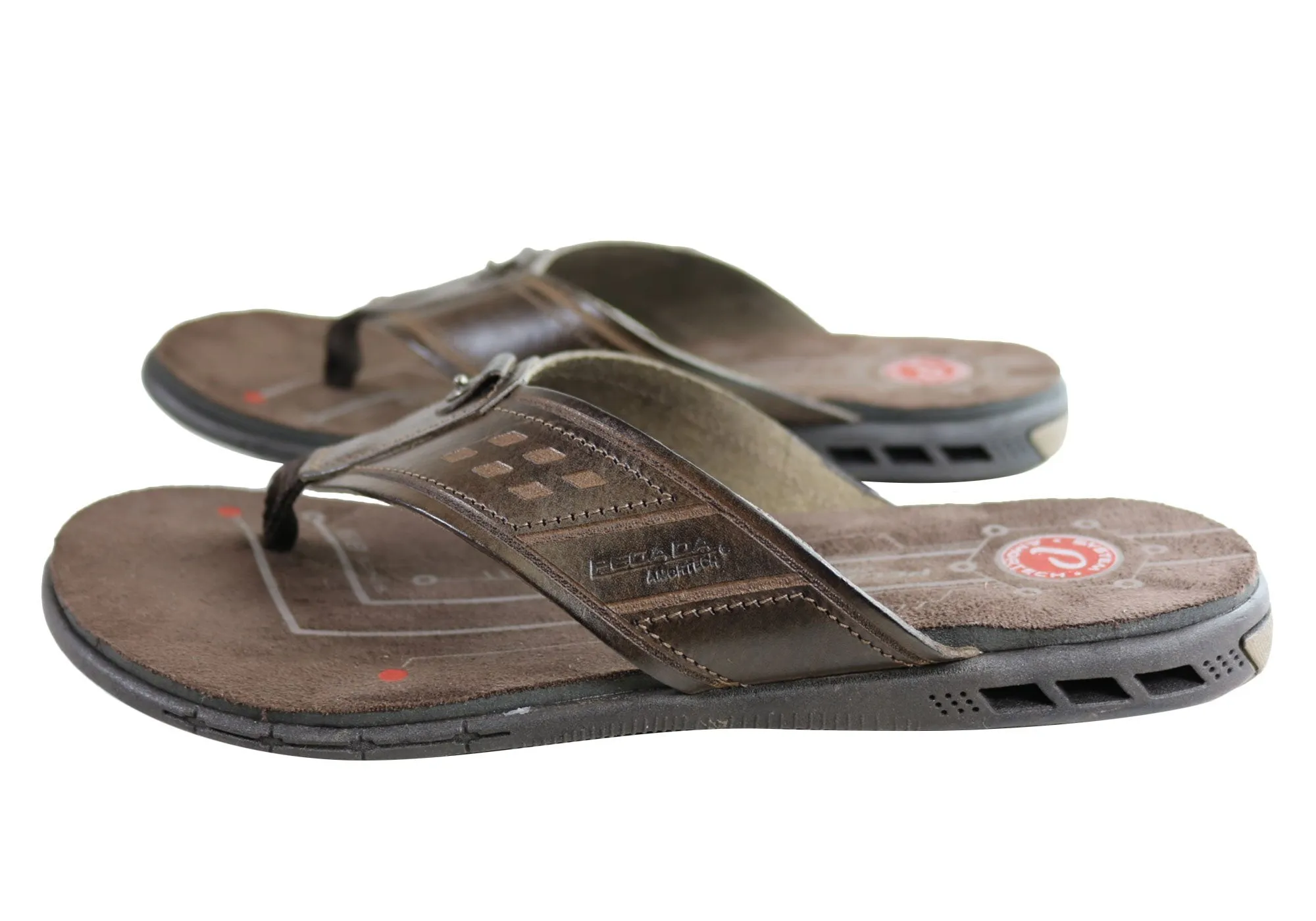 Pegada Villa Mens Leather Cushioned Thongs Sandals Made In Brazil