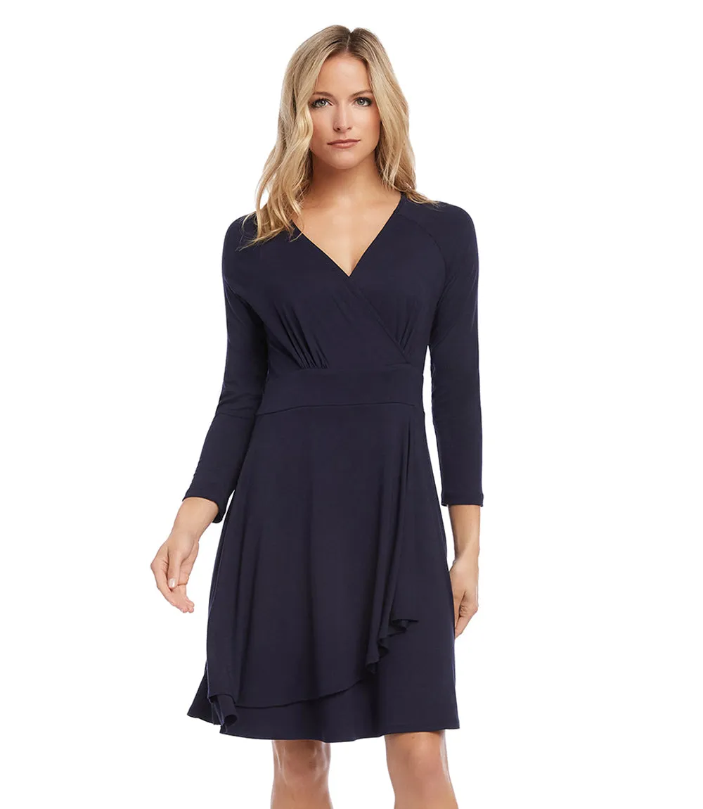 Petite Size Faux Wrap Drape Dress