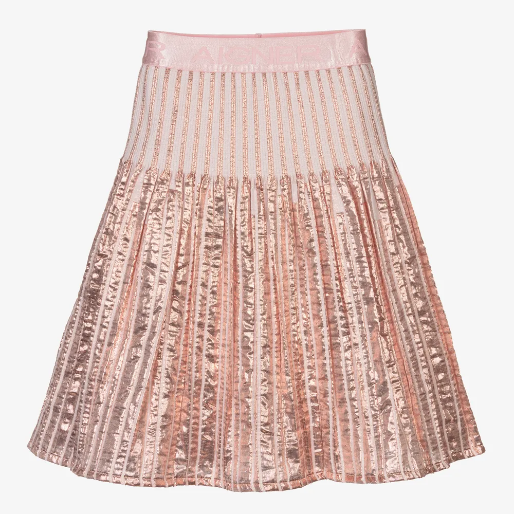 Pink Metallic Pleated Skirt