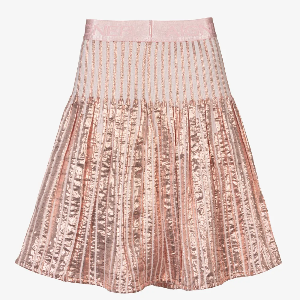 Pink Metallic Pleated Skirt