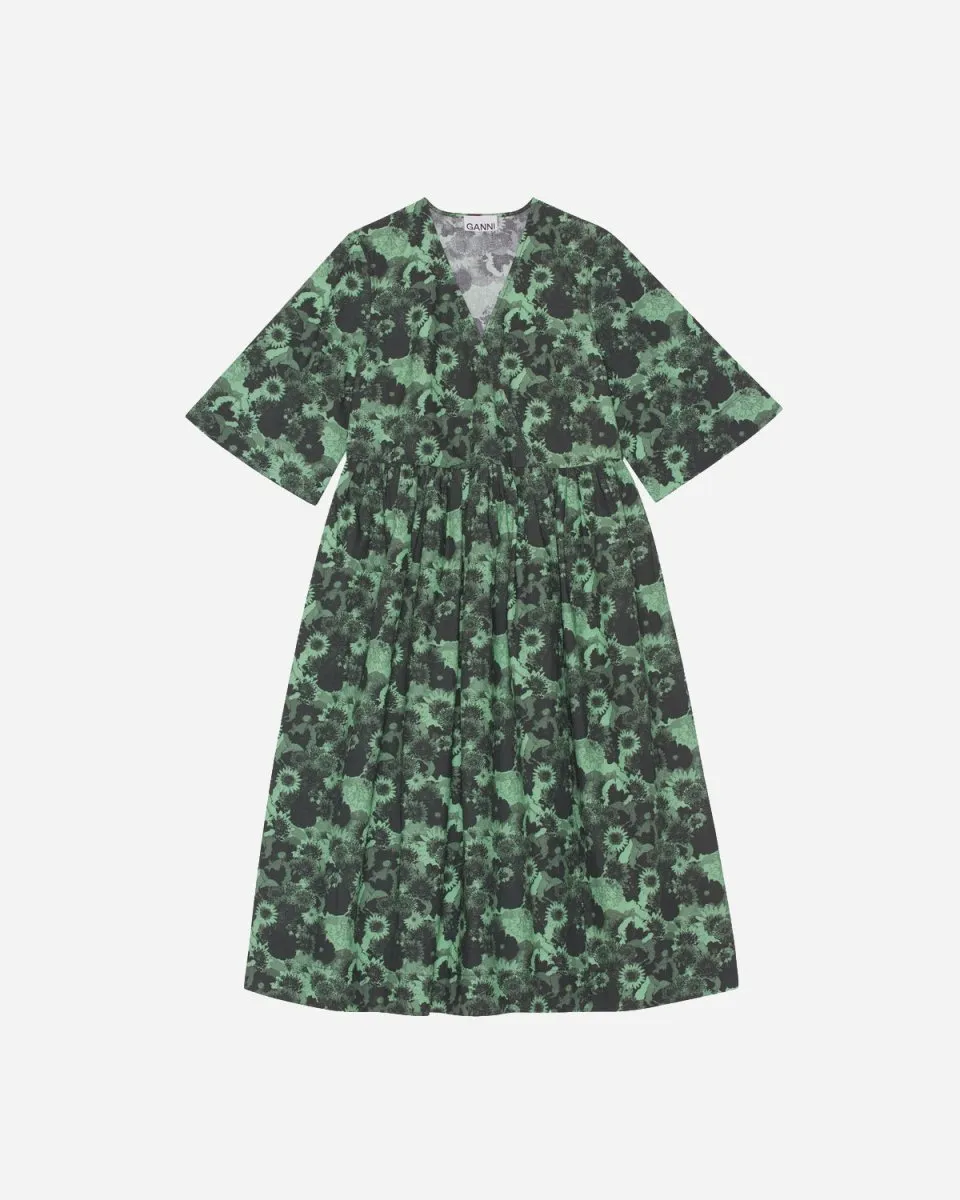 Printed Cotton Midi Wrap Dress - Peapod