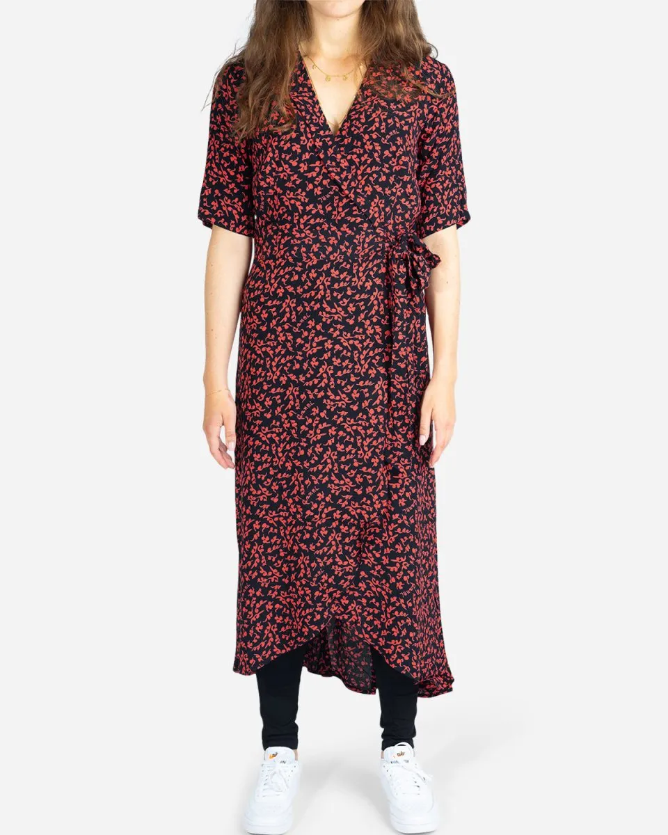 Printed Crepe Wrap Dress - Black