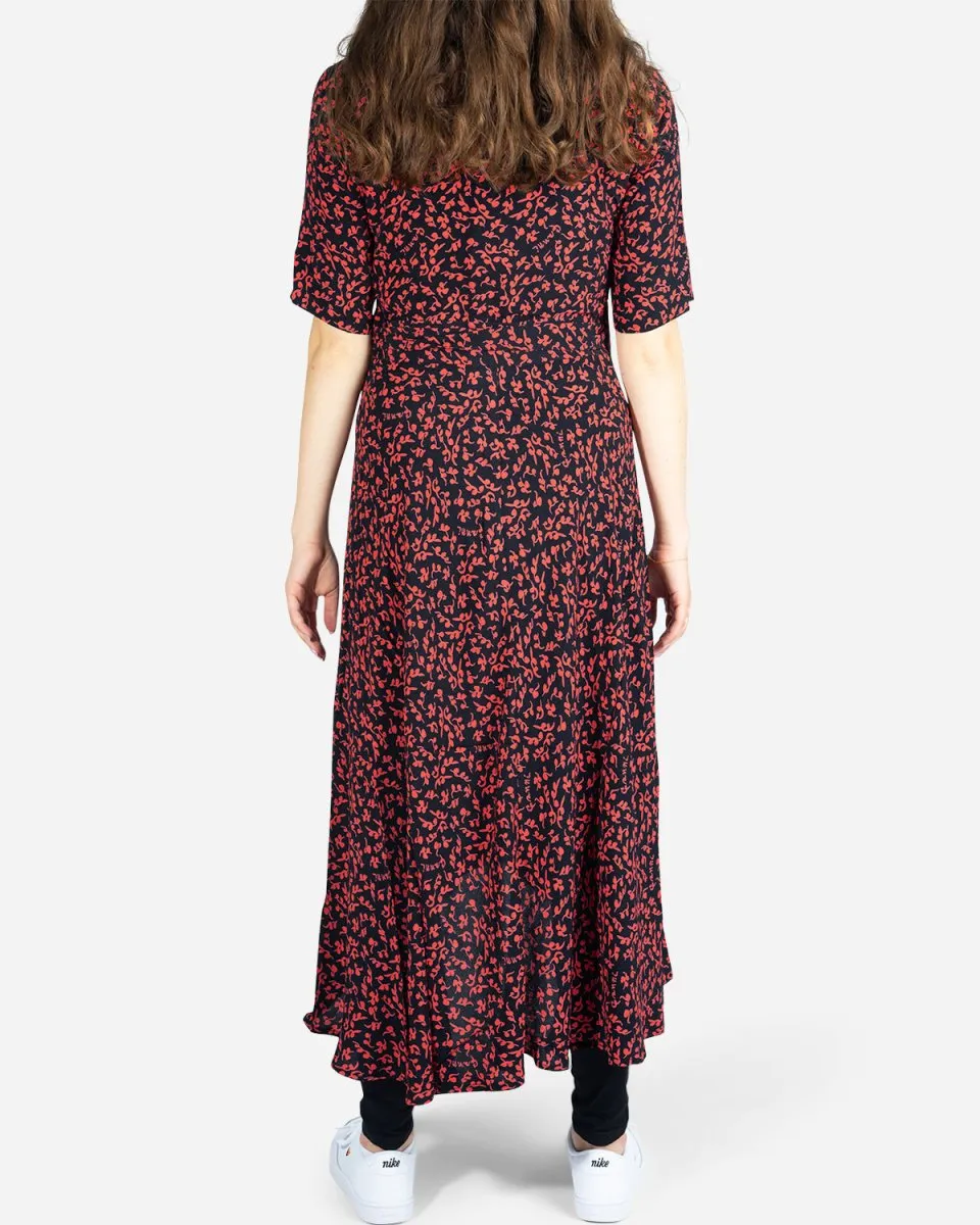 Printed Crepe Wrap Dress - Black