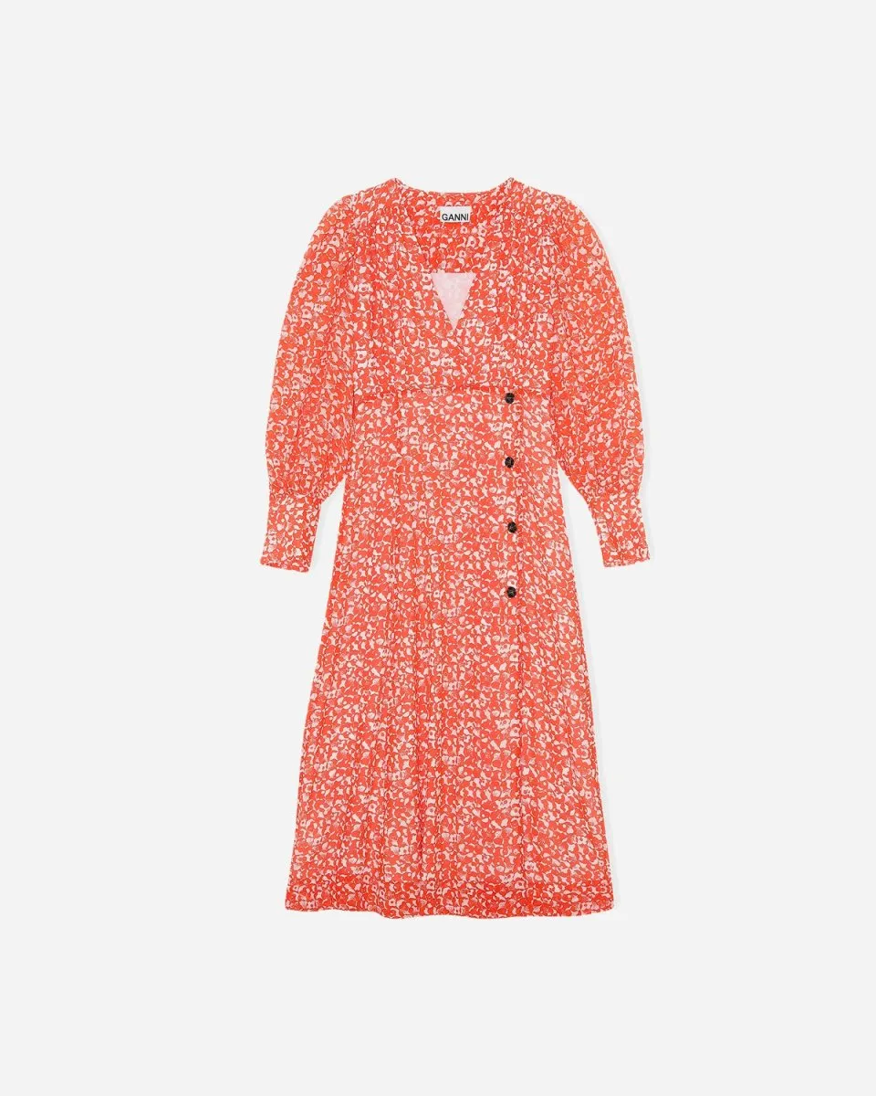 Printed V-neck Wrap Dress - Mini Floral Orangedot