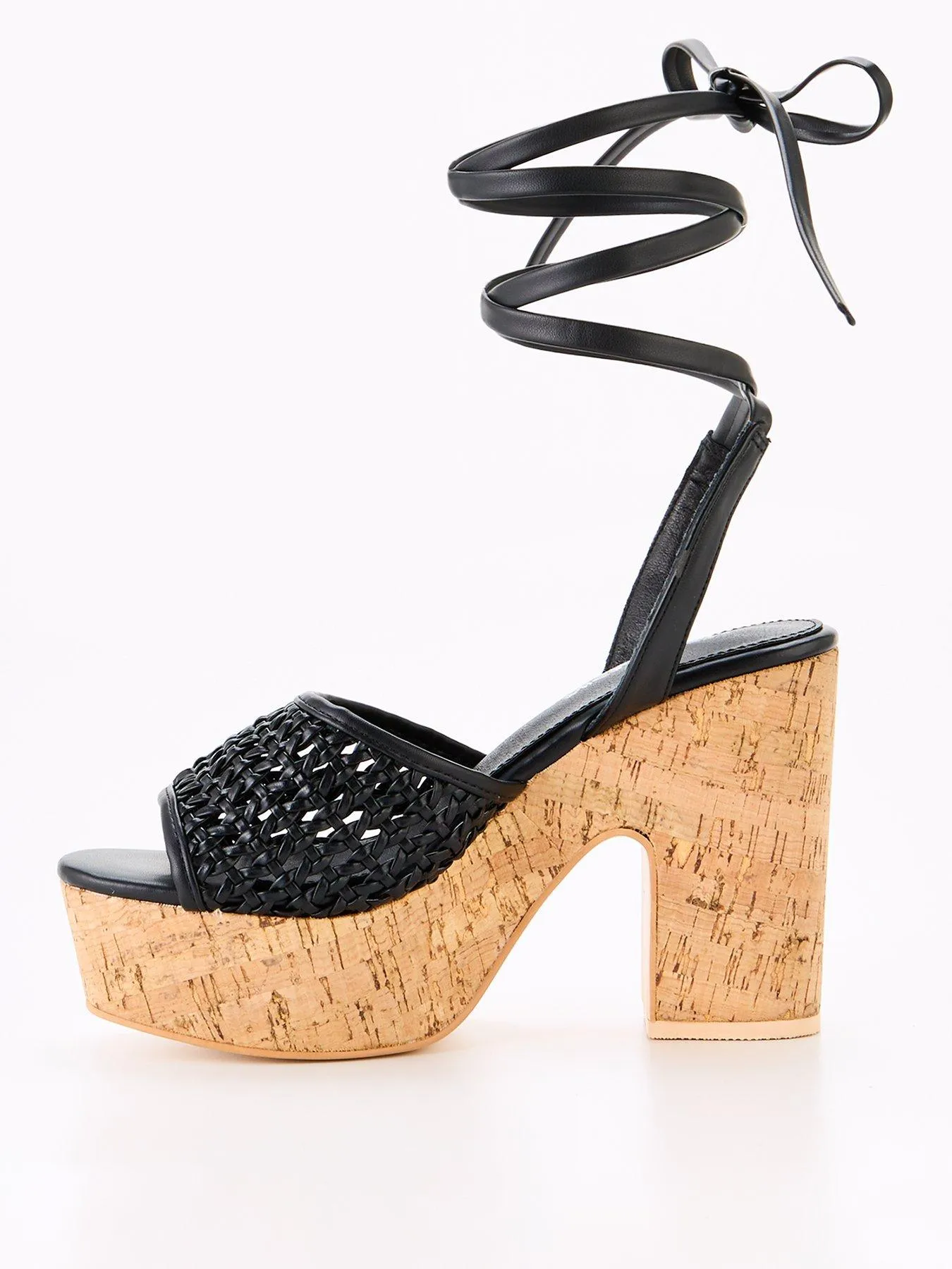 Public Desire Wide Fit Jos Cork Platform Heeled Sandals - Black