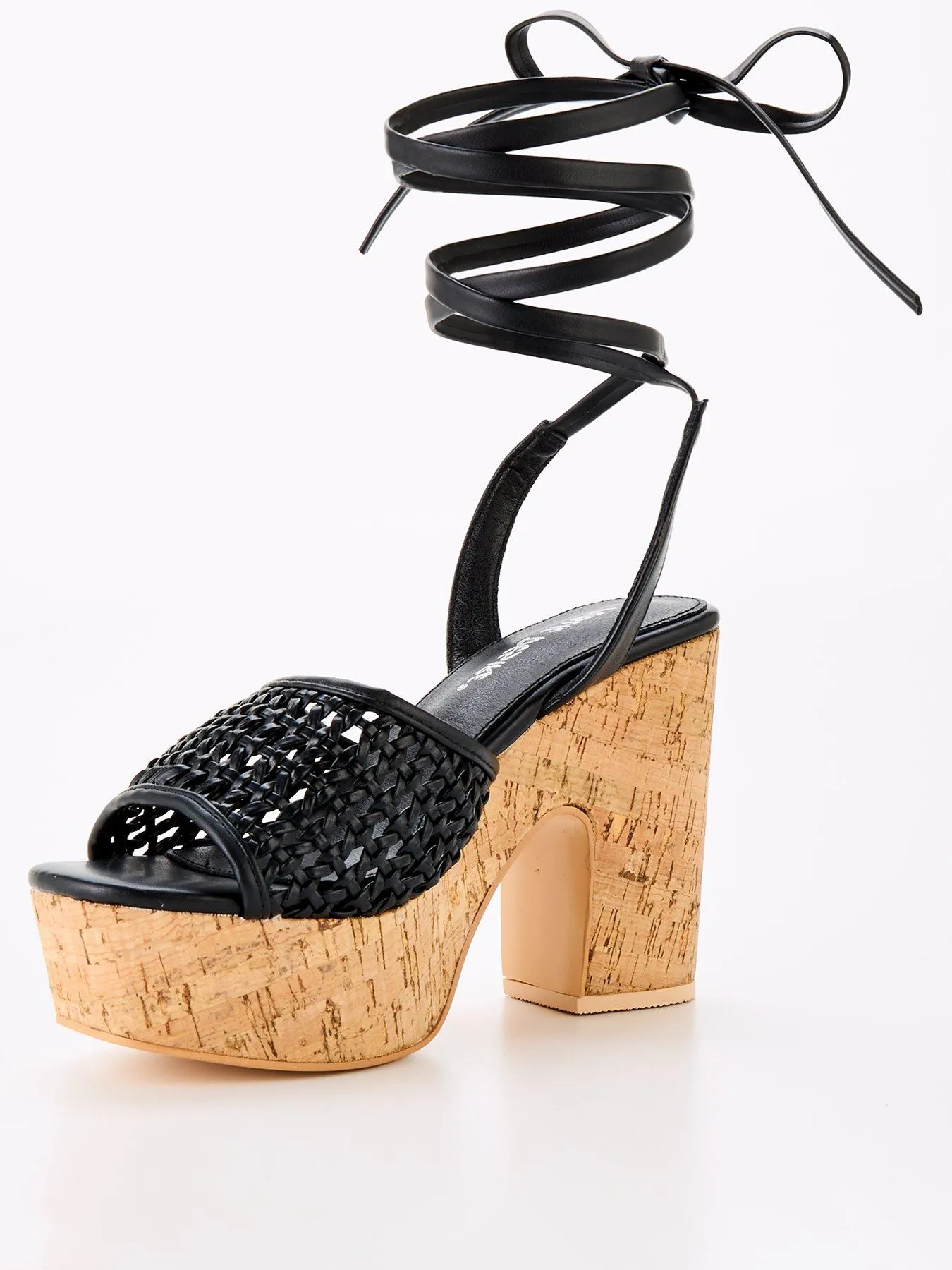 Public Desire Wide Fit Jos Cork Platform Heeled Sandals - Black