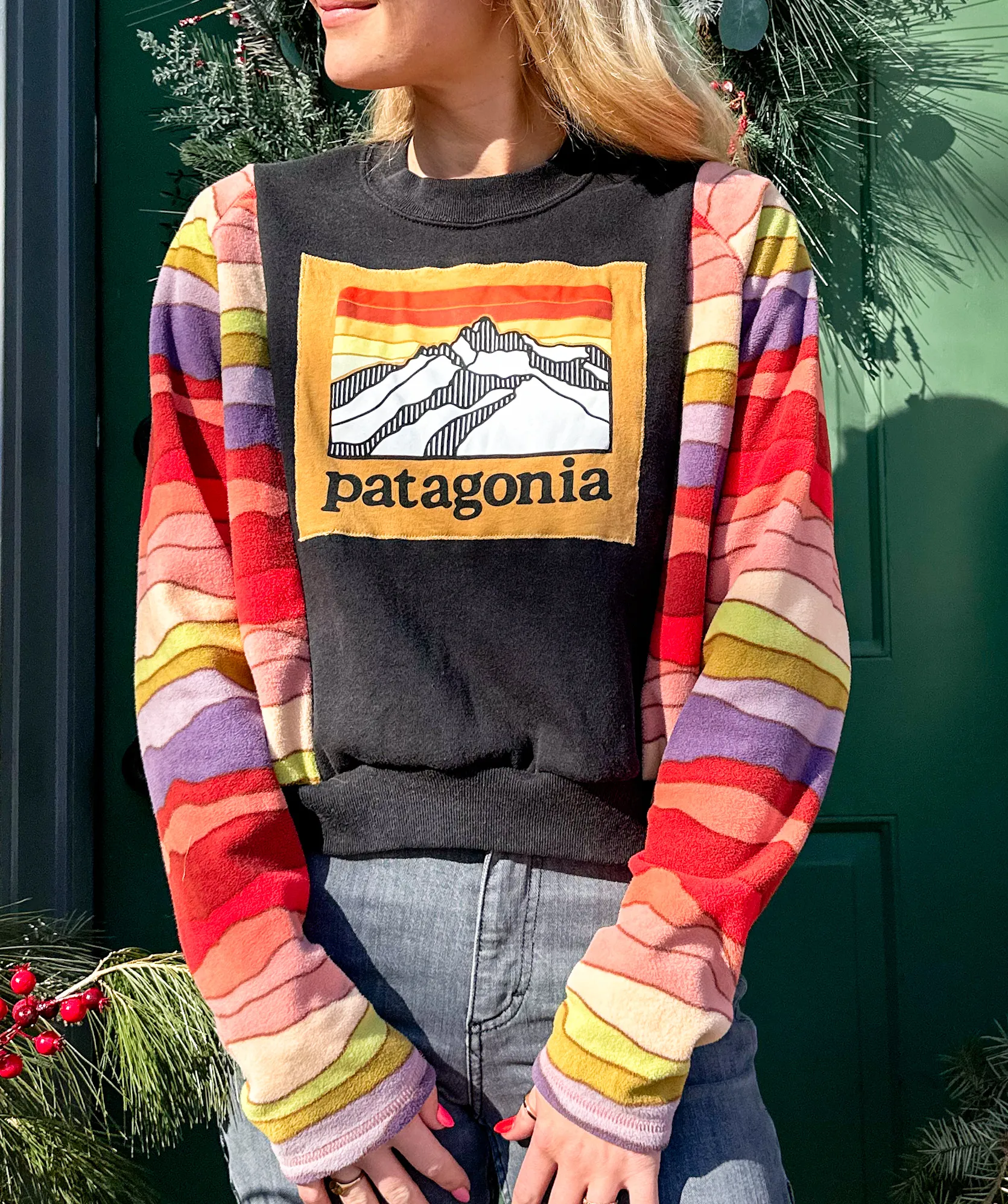 Reworked Wavy Striped Patagonia Crewneck Sweatshirt