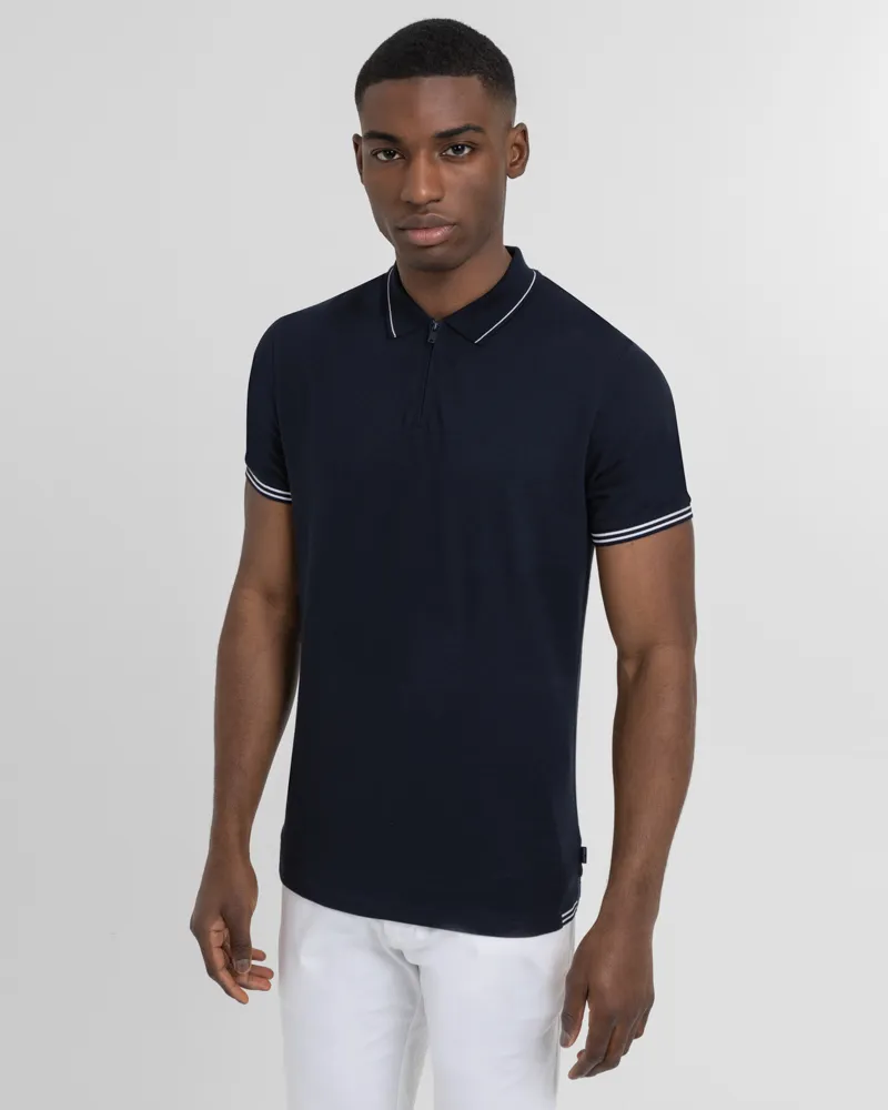 Rib Detail Short Sleeve Polo Shirt