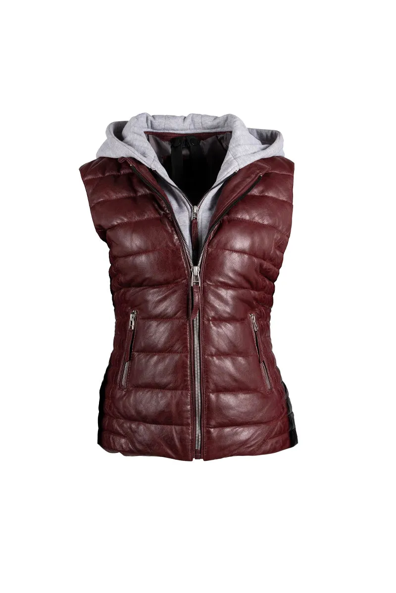 Robi Hooded Leather Jacket - Crimson Red