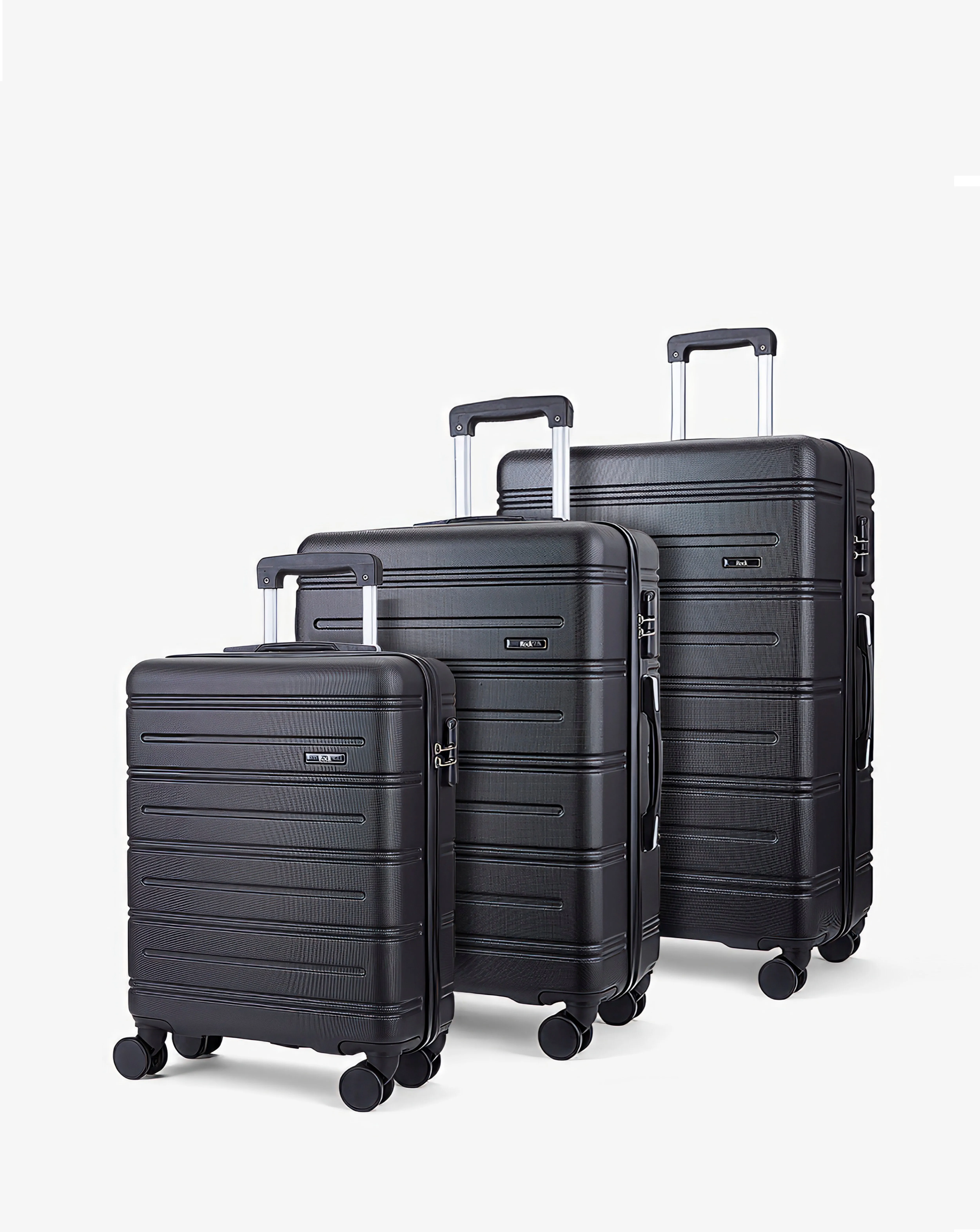 Rock Lisbon 3pc Suitcase Set Black | Simply Be