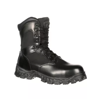 Rocky Black Alpha Force Waterproof Lace-Up w/Side Zipper, Boot, 8 in.