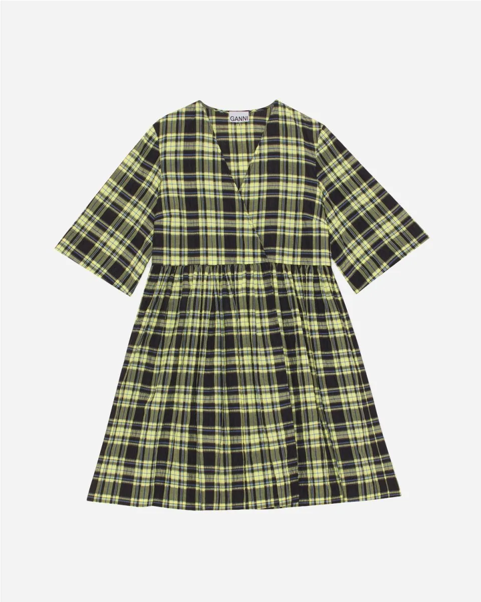 Seersucker Check Midi Wrap Dress - Check Elfin Yellow