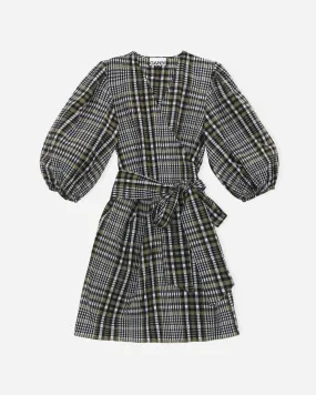 Seersucker Check Wrap Dress - Kalamata