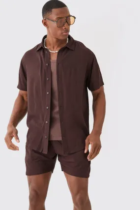 Short Sleeve Cheese Cloth Shirt And Short Set | boohooMAN UK