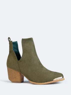 Side Cutout Metal Tip Ankle Boot