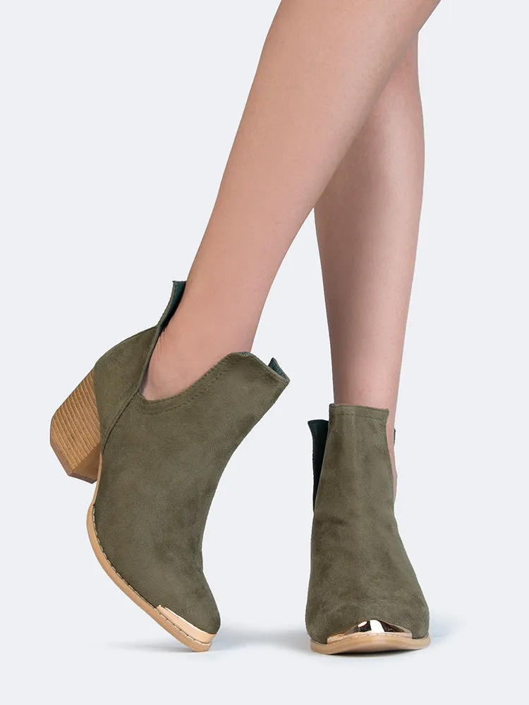 Side Cutout Metal Tip Ankle Boot