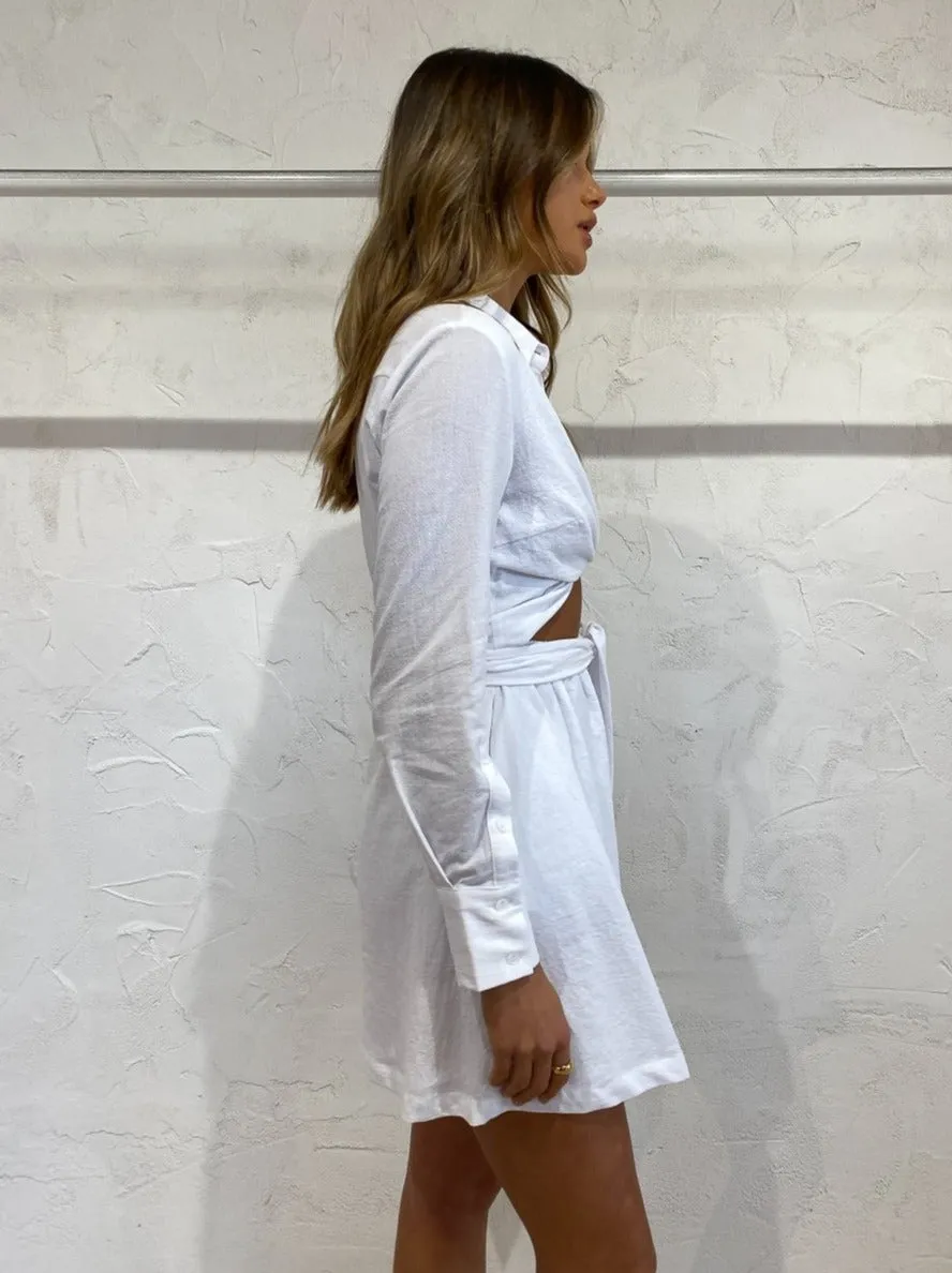 Sovere Alto Wrap and Tie Shirt Dress in Chalk