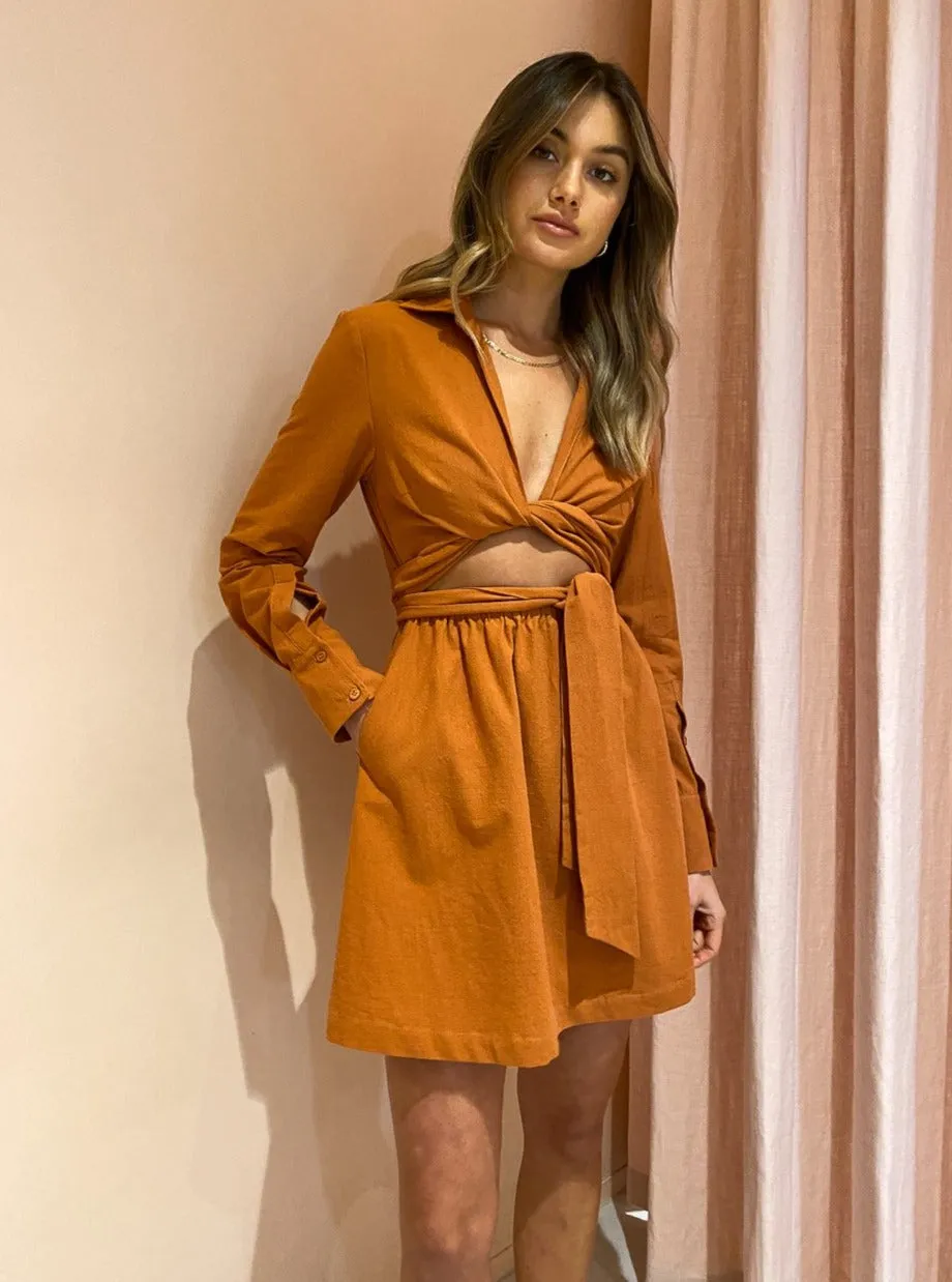 Sovere Alto Wrap and Tie Shirt Dress in Ginger