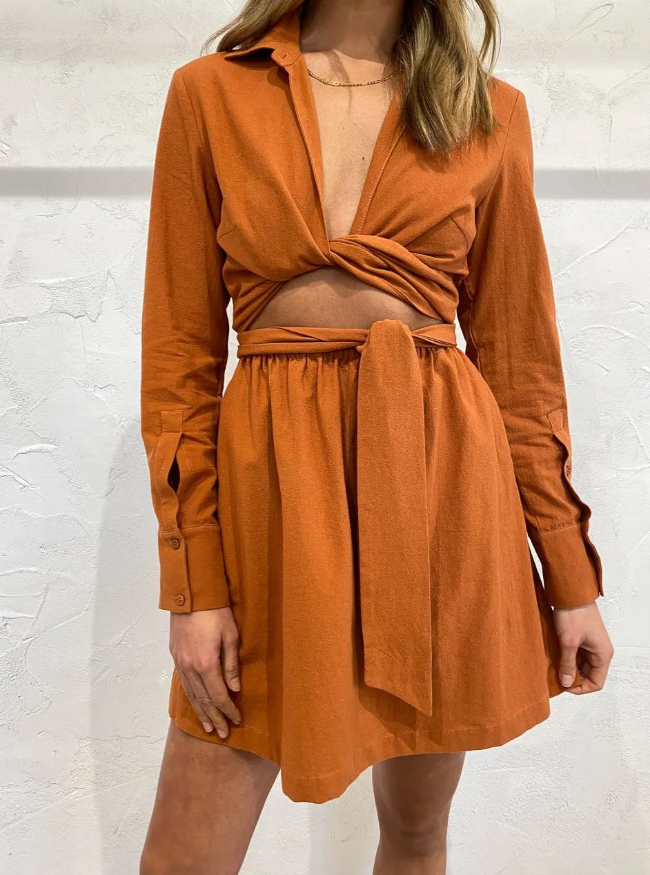 Sovere Alto Wrap and Tie Shirt Dress in Ginger