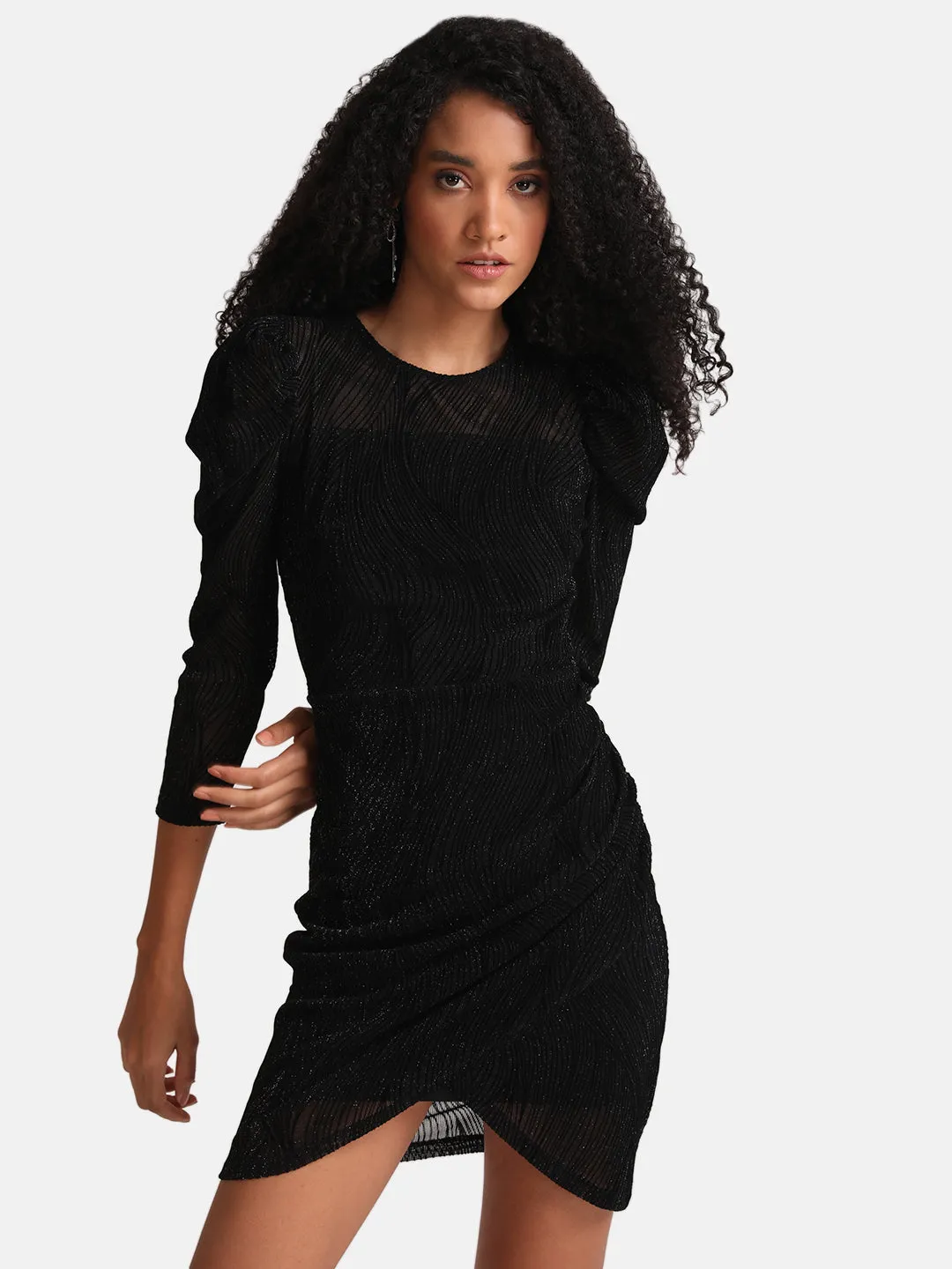 Stretchable Mesh Wrap Mini Dress