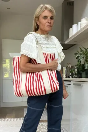 Striped Beach Tote - Red/ Pink