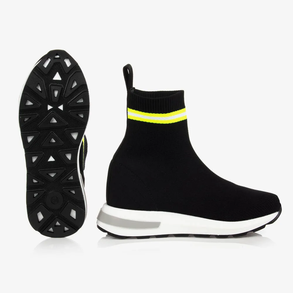 Teen Black Logo Sock Trainers