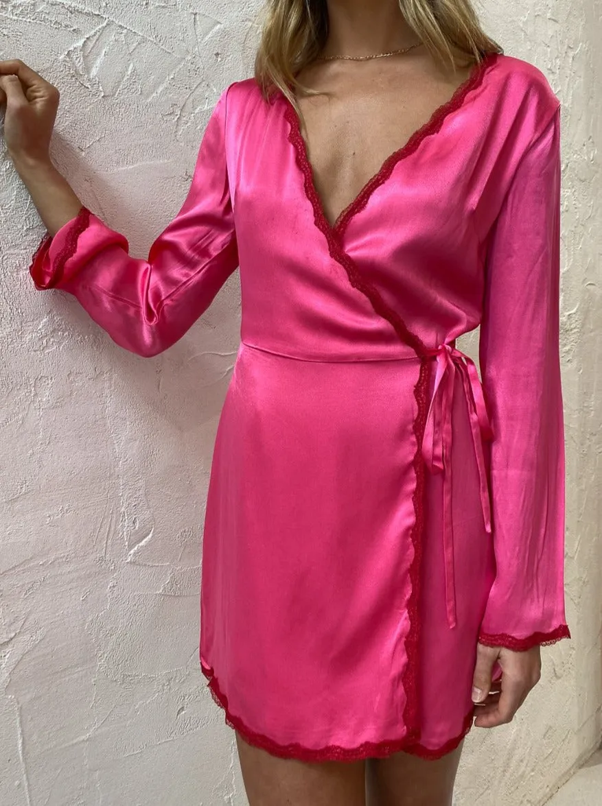 Third Form Last Dance LS Wrap Dress in Magenta