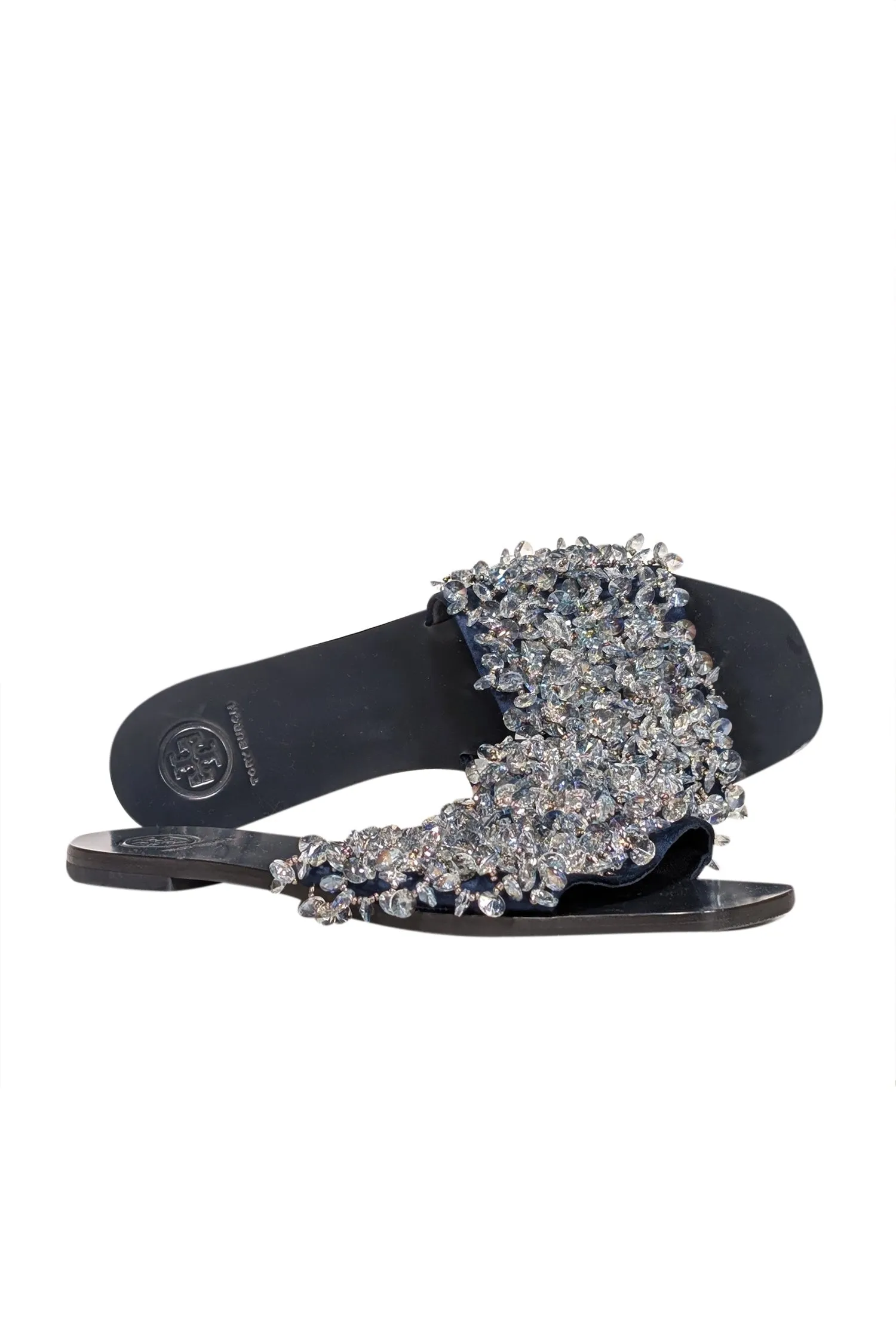 Tory Burch - Navy Satin Crystal Embellished Sandals Sz 8