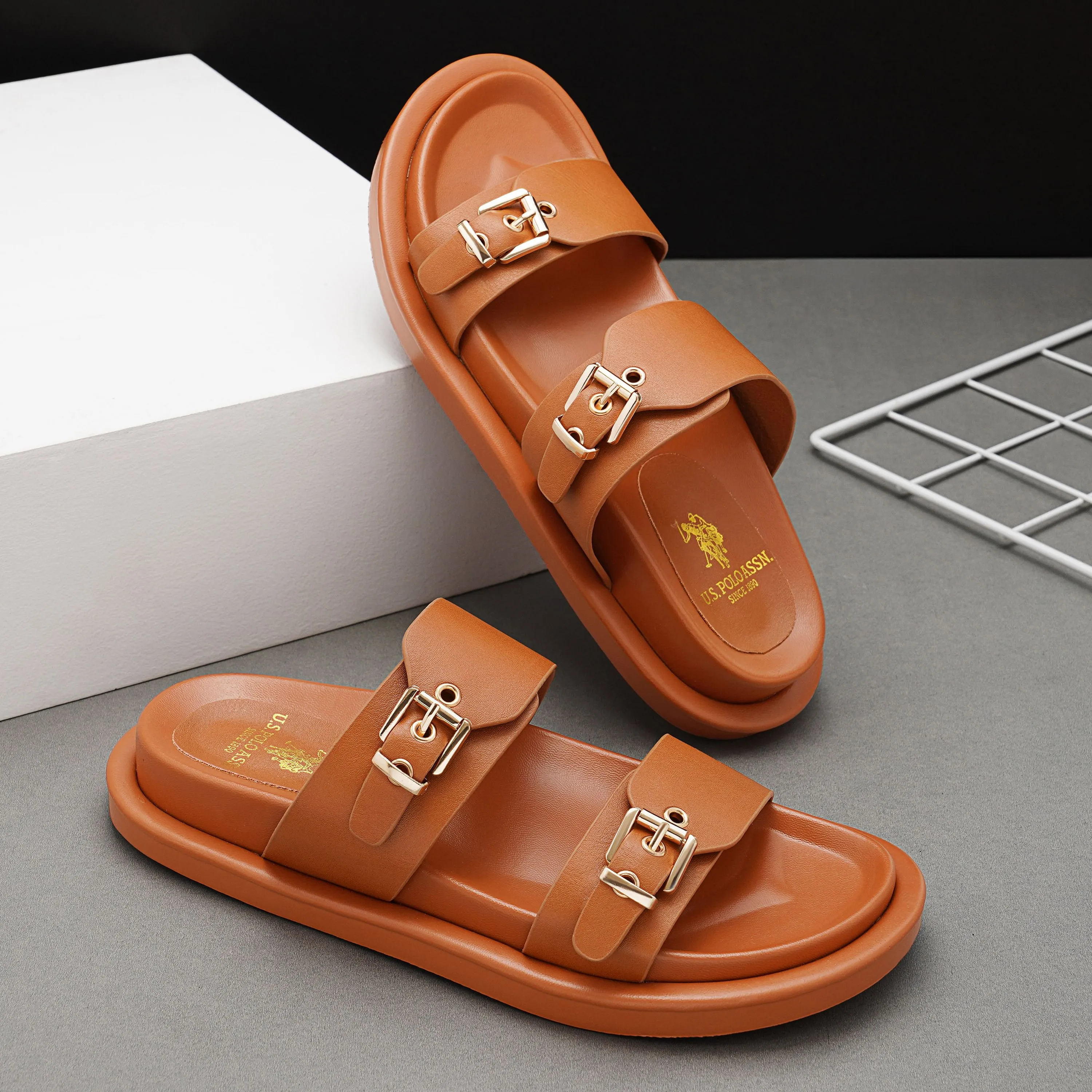 U.S. Polo Assn. Open Toe Buckle Detail Danila Sandals